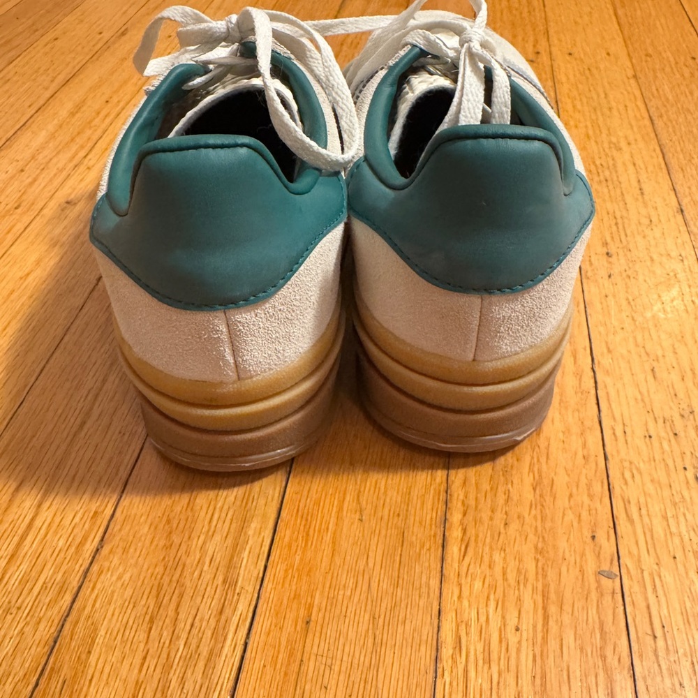 Adidas Women’s platform gazelle Cream, Green, and Silver Sneakers - Picture 3 of 7